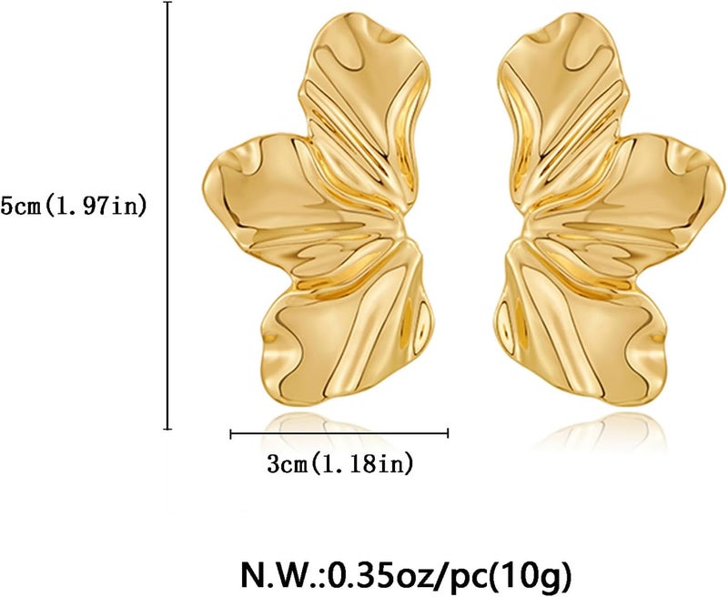 FAUTHENTICUTE Chunky Gold Statement Earrings For Women Gold Plated Sectored Flower Leaf Shell Angel Wing Earrings Large Stud Earrings Hypoallergenic Earrings - Image 5